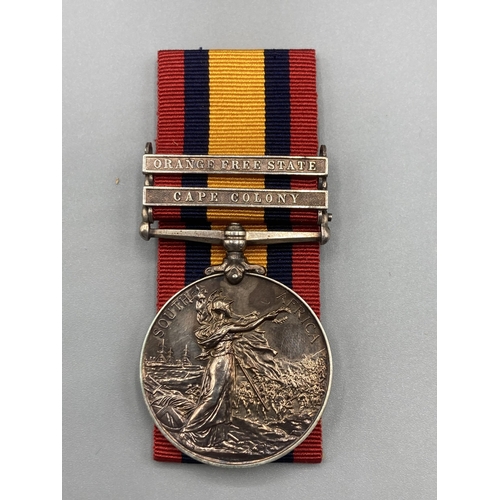 1082 - Queen's South Africa Medal with 'Orange Free State' and 'Cape Colony' clasps to 1876 Pte. J. Gaffney... 