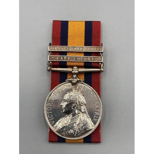 1085 - Queen's South Africa Medal with Orange Free State and Cape Colony clasps to 5011 Pte. S. Cairney, Ar... 