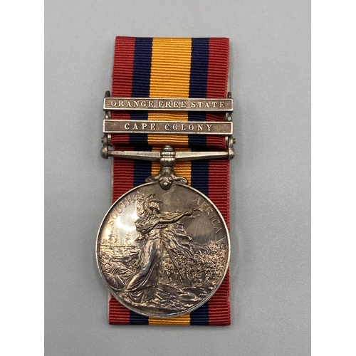 1085 - Queen's South Africa Medal with Orange Free State and Cape Colony clasps to 5011 Pte. S. Cairney, Ar... 