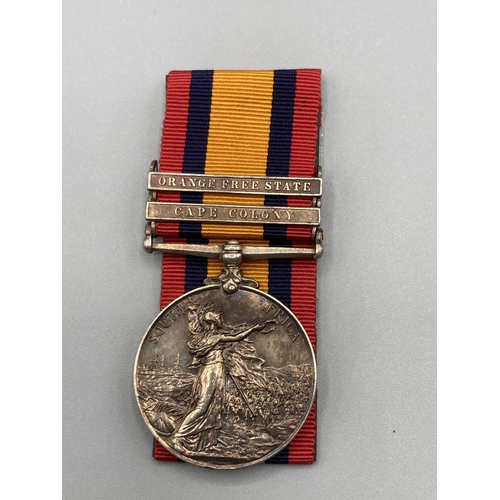 1087 - Queen's South Africa Medal with Orange Free State and Cape Colony clasps to 1940 Pte. E. Allen, Argy... 