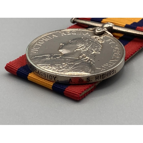 1089 - Queen's South Africa Medal, no clasp to 5217 Pte. J. Cassidy, Argyll & Sutherland Highlanders