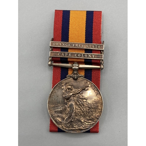 1090 - Queen's South Africa Medal with Orange Free State and Cape Colony clasps to 1949 Pte. R. Burns, Argy... 