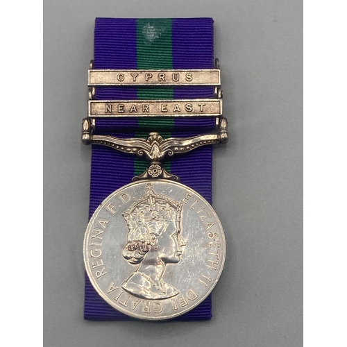 1096 - General Service Medal with Cyprus and Near East clasps to 23472360 Pte. R. Poole, Argyll & Sutherlan... 