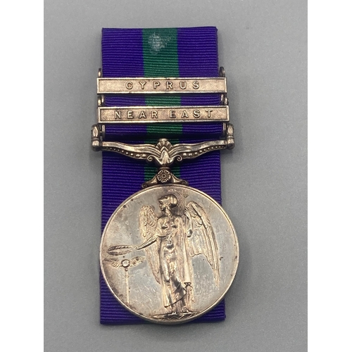 1096 - General Service Medal with Cyprus and Near East clasps to 23472360 Pte. R. Poole, Argyll & Sutherlan... 