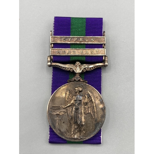 1146 - General Service Medal with Cyprus and Near East clasps to 23247186 Pte. F. Lawrie, Argyll & Sutherla... 