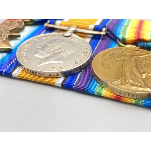 1148 - WWI Three; 1914-15 Star, War Medal and Victory Medal to S.7300 Pte. David Aitken, 11th Battalion Arg... 