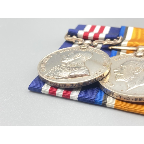 1219 - Three; Military Medal George V, British War & Victory Medals to S.22758 Pte. Theodore D. Emslie, 2nd... 