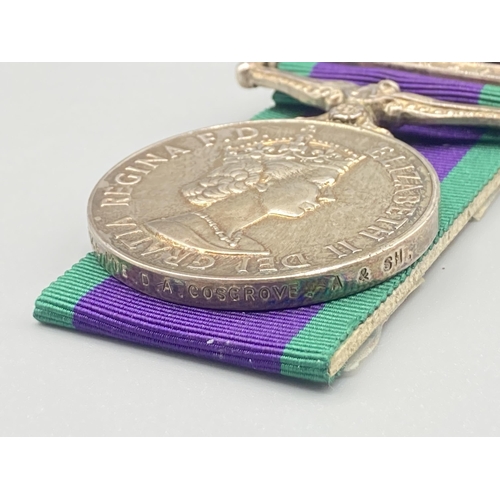 1214 - General Service Medal with Borneo, Malay Peninsula and South Arabia clasps to 23930345 Pte. D.A. Cos... 