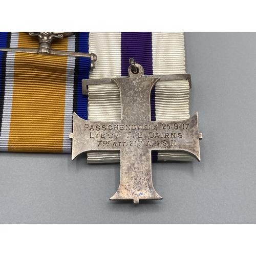 1224 - Three; Military Cross (engraved Passchendaele 25.9.17, Lieut. T.F. Cairns, 7th Att., 2nd A & S H), B... 