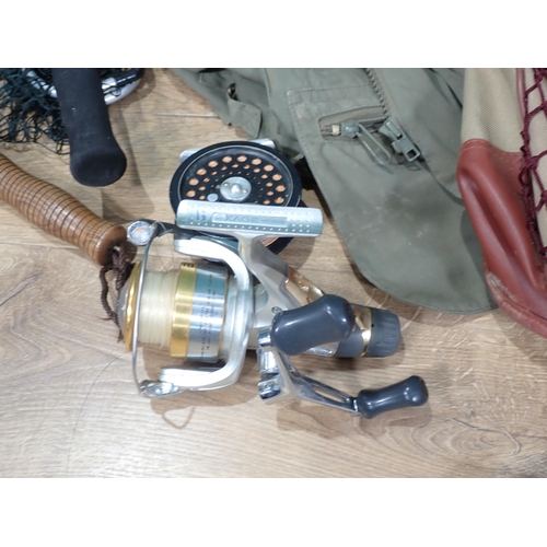 1008 - A Shimano 4000RB Fixed Spool Reel, a Hardy Ultralite Fly Reel, Folding Landing Net, Leeda Chest Wade... 