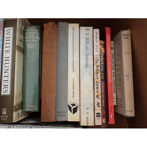 1033 - Two boxes of Books relating to Big Game Hunting to include; Frank Wallace, 'Big Game', Brian Marsh, ... 