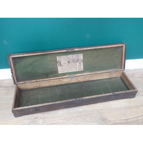 1108 - An antique leather covered oak Gun Case bearing label for George H. Daw lacking fitted interior and ... 