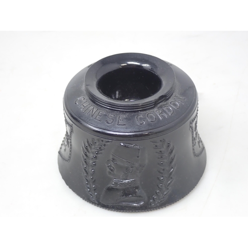 1125 - A hollow cast Bust of General Gordon Pasha 12in H and a 'Chinese Gordon' black glass Inkwell