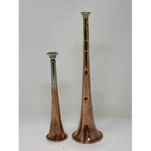 1126 - A copper and nickel Hunting Horn by Keat & Sons, London 7 3/4in L and another copper Hunting Horn 11... 