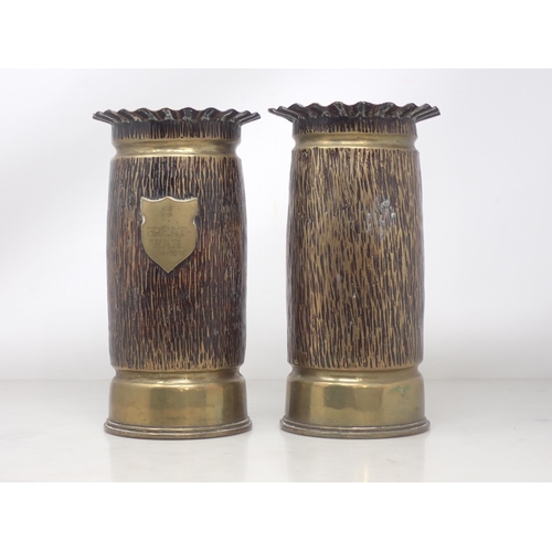 1156 - A pair of WWI 18 ponder Trench Art Shell Cases dated 1915, one with shield engraved 'Great War 1914-... 