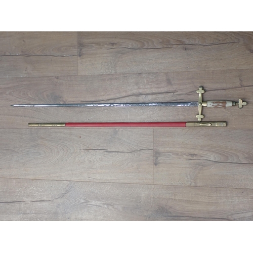 1163 - A Masonic Sword with painted wooden grip, the blade etched Bank Building, Belfast