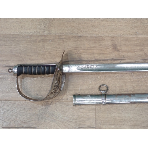 1164 - An Elizabeth II Infantry Sword with shagreen effect grip, pierced guard and steel scabbard, 3ft 3in ... 