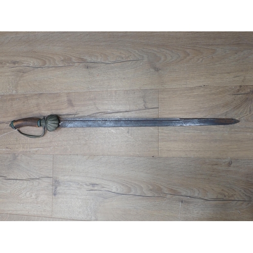 1168 - A 19th Century Hunting Swords with antler grip and D shaped guard A/F, 2ft 3in overall