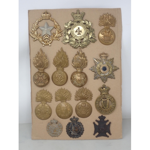 1176 - Fourteen British Army Cap Badges including Royal Engineers, Connaught Rangers and Irish Lights, etc.