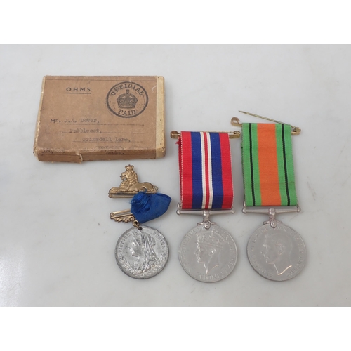 1201 - WWII Pair War & Defence Medals in box of issue addressed Mr J.A. Dover, and a Victorian Civilian Med... 