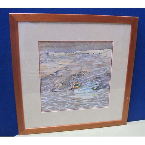 1229 - MALCOLM BEAUMONT, F.I.G.A - 'Teal Ducks', watercolour, signed, (15½ x 15½in) and 'A Heron', 21 x 9in... 