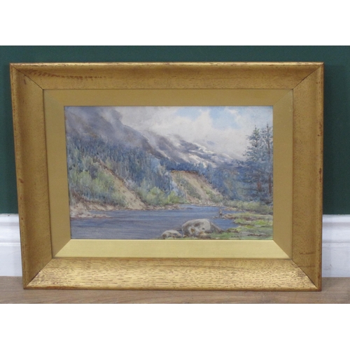 1233 - 'F.M.M.P', (early 20th Century British) - Highland River Scene with Angler, watercolour, initialled ... 