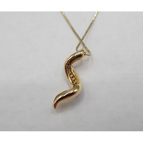 110 - A contemporary Diamond Pendant of twisted form pavé-set numerous brilliant-cut stones, stamped 750 o... 