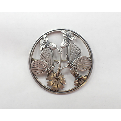 116 - A Georg Jensen Danish silver 'Moonlight Blossom' Brooch the pierced design of butterflies and flower... 