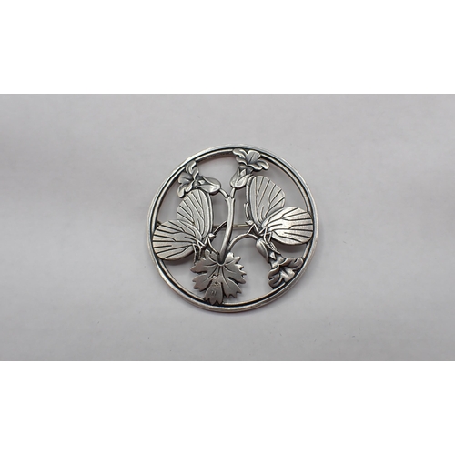 116 - A Georg Jensen Danish silver 'Moonlight Blossom' Brooch the pierced design of butterflies and flower... 