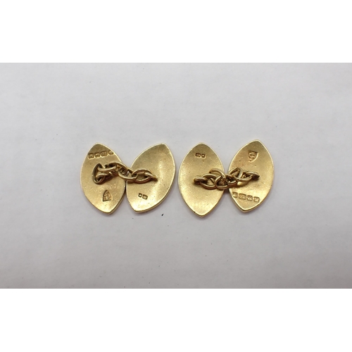 126 - A pair of 18ct gold shield shaped Cufflinks with white enamel borders engraved monogram, DSE, approx... 