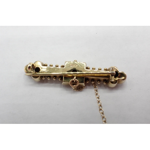 129 - A Victorian Bar Brooch set single rose-cut diamond, stamped 15ct, approx 45mm long, approx 4.30gms