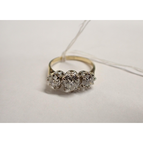 152 - A Diamond three stone Ring claw-set graduated old-cut stones, estimated total diamond weight 2cts, s... 