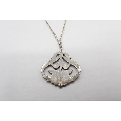 168 - An Art Nouveau silver and enamel Flower Pendant on fine chain