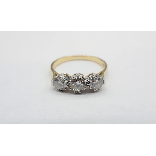 201 - A Diamond three stone Ring claw-set graduated brilliant-cut stones, estimated total diamond weight 1... 