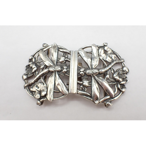 246 - An Art Nouveau style silver Nurses Buckle with dragonflies among flowers, London 1991 and an Art Nou... 