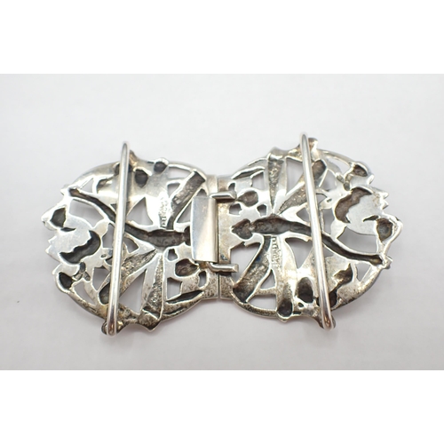 246 - An Art Nouveau style silver Nurses Buckle with dragonflies among flowers, London 1991 and an Art Nou... 