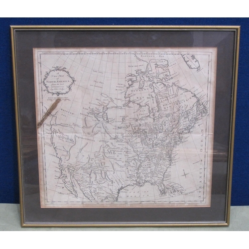 252 - JOHN LODGE (1735-1796) 'A New Map of North America from the best authorities', with tear/staining up... 