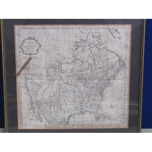 252 - JOHN LODGE (1735-1796) 'A New Map of North America from the best authorities', with tear/staining up... 