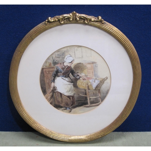 261 - FOLLOWER OF HAYNES KING (1831-1904) A Mother's Gaze, watercolour, circular, 7in Diam.