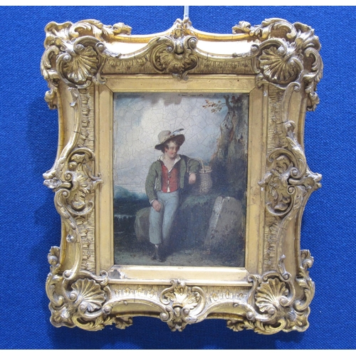 286 - ENGLISH SCHOOL, circa 1850. At a Wayside, oil on board, 7½ x 5¾in