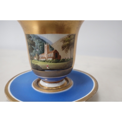 298 - A Flight, Barr and Barr Worcester Cabinet Cup, painted panel of view of Worcester Cathedral, shaped ... 