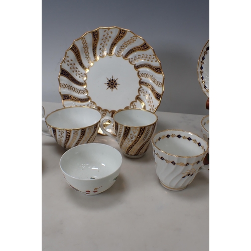 334 - A Worcester Flight Tea Bowl, Tea Cup, Coffee Cup and Saucer, a Caughley Cup and Saucer, a Flight cir... 