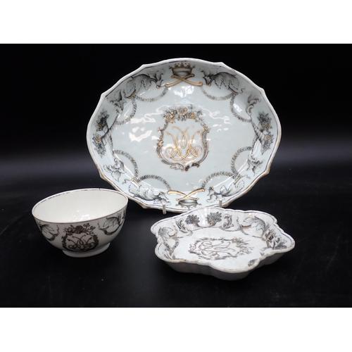 346 - An 18th Century Chinese export part Tea and Coffee Service painted crowned floral swags and cartouch... 