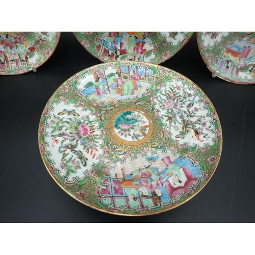 347 - A Collection of Cantonese Teaware painted figures, flowers, birds and insects in shaped reserves in ... 