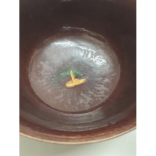 355 - An unusual Chinese Bowl with flared rim, having green and yellow toadstool and floral decoration on ... 