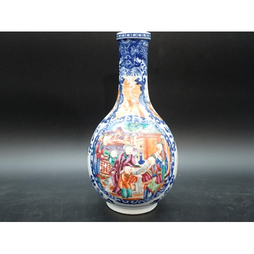 357 - A Chinese bottle shape Vase, painted numerous polychrome Figures within circular reserves, 9½in