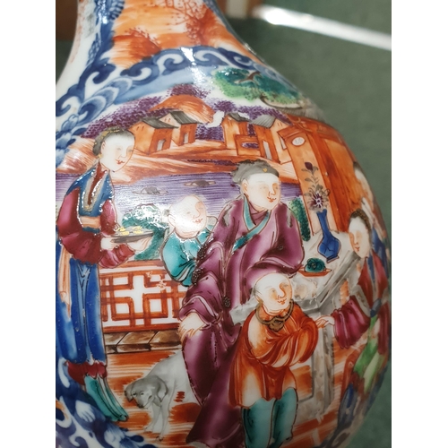 357 - A Chinese bottle shape Vase, painted numerous polychrome Figures within circular reserves, 9½in