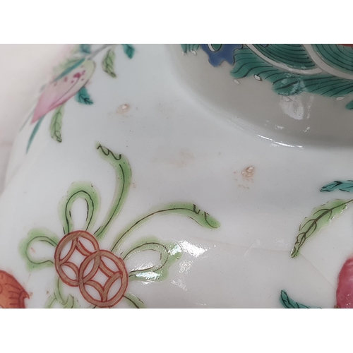 359 - A Chinese polychrome lozenge shaped Comport, painted figure, text and flowers in famille rose enamel... 