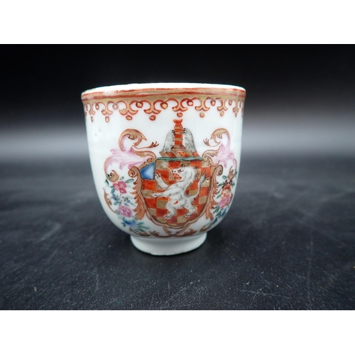 360 - An 18th Century Chinese porcelain Cup painted coat of arms in famille rose enamels and gilt, and ano... 