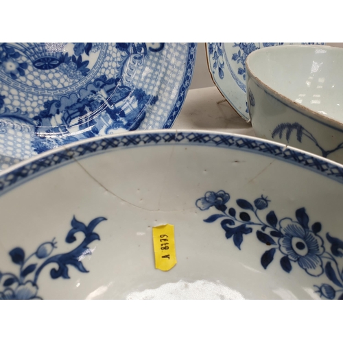 370 - A Chinese blue & white Bowl decorated landscape with flowers 9 1/4in Diam, another with landscape an... 